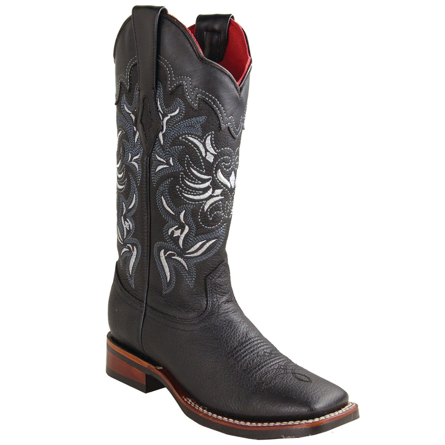 Los Altos Boots Boots Women's Genuine Grisly Leather Wide Square Toe Boots Black Color - Los Altos Boots