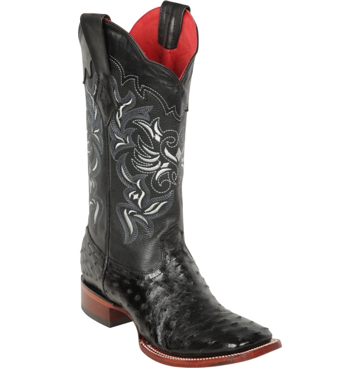 Los Altos Boots Boots Women's Genuine Ostrich Skin Wide Square Toe Boots Black Color - Los Altos Boots