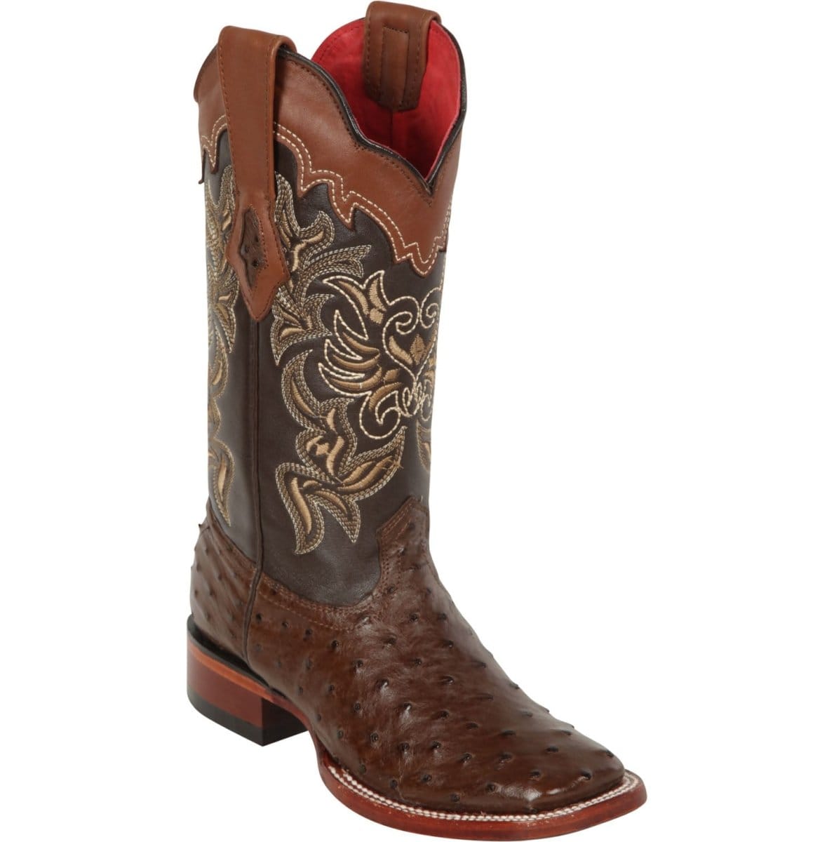 Los Altos Boots Boots Women's Genuine Ostrich Skin Wide Square Toe Boots Brown Color - Los Altos Boots