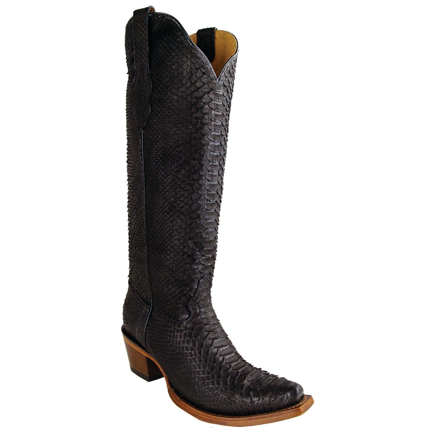 Los Altos Boots Boots Women's Genuine Python Skin Snip Toe Tall Boots Nobuck Black Color - Los Altos Boots