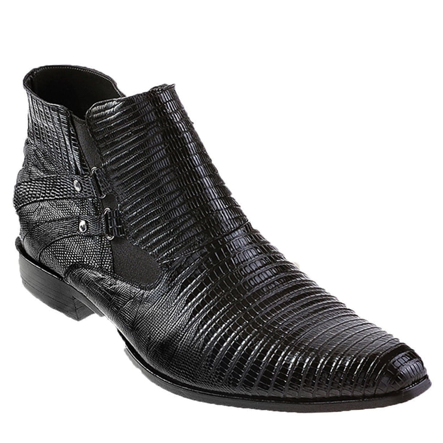 Men's Genuine Teju Lizard Skin Dress Shoes Black Color - Los Altos Boots