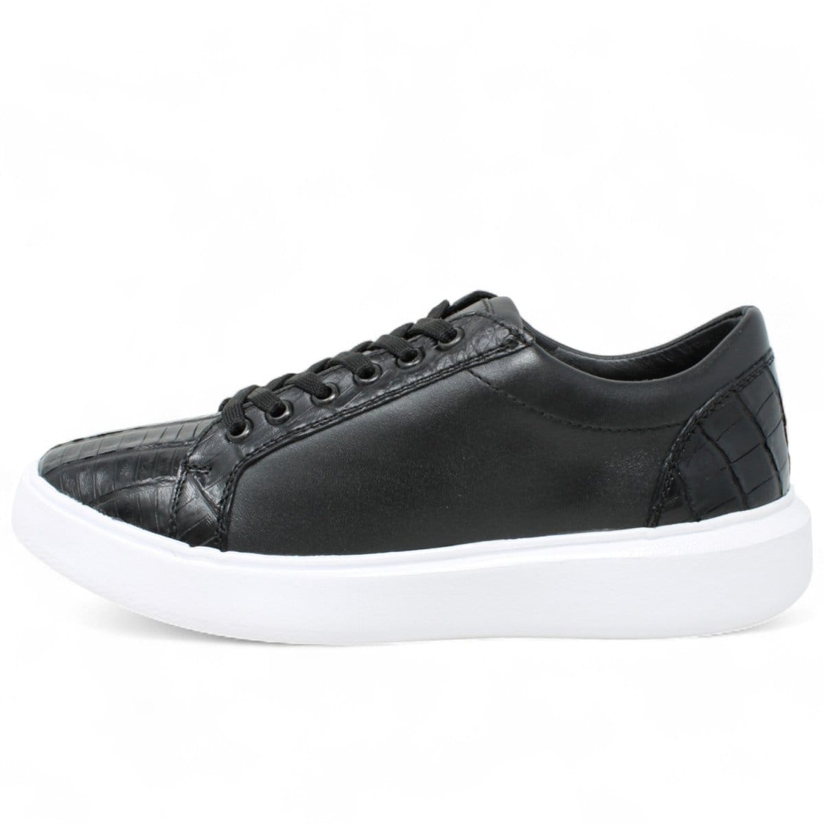 Los Altos Boots Shoes Men's Genuine Caiman Belly Skin and Leather Sneaker Casual Shoe Black Color - Los Altos Boots