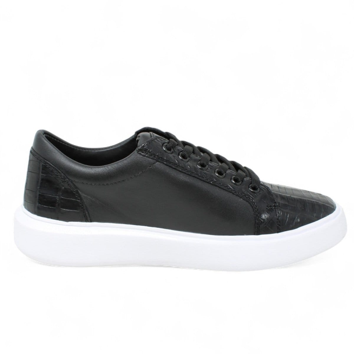 Los Altos Boots Shoes Men's Genuine Caiman Belly Skin and Leather Sneaker Casual Shoe Black Color - Los Altos Boots