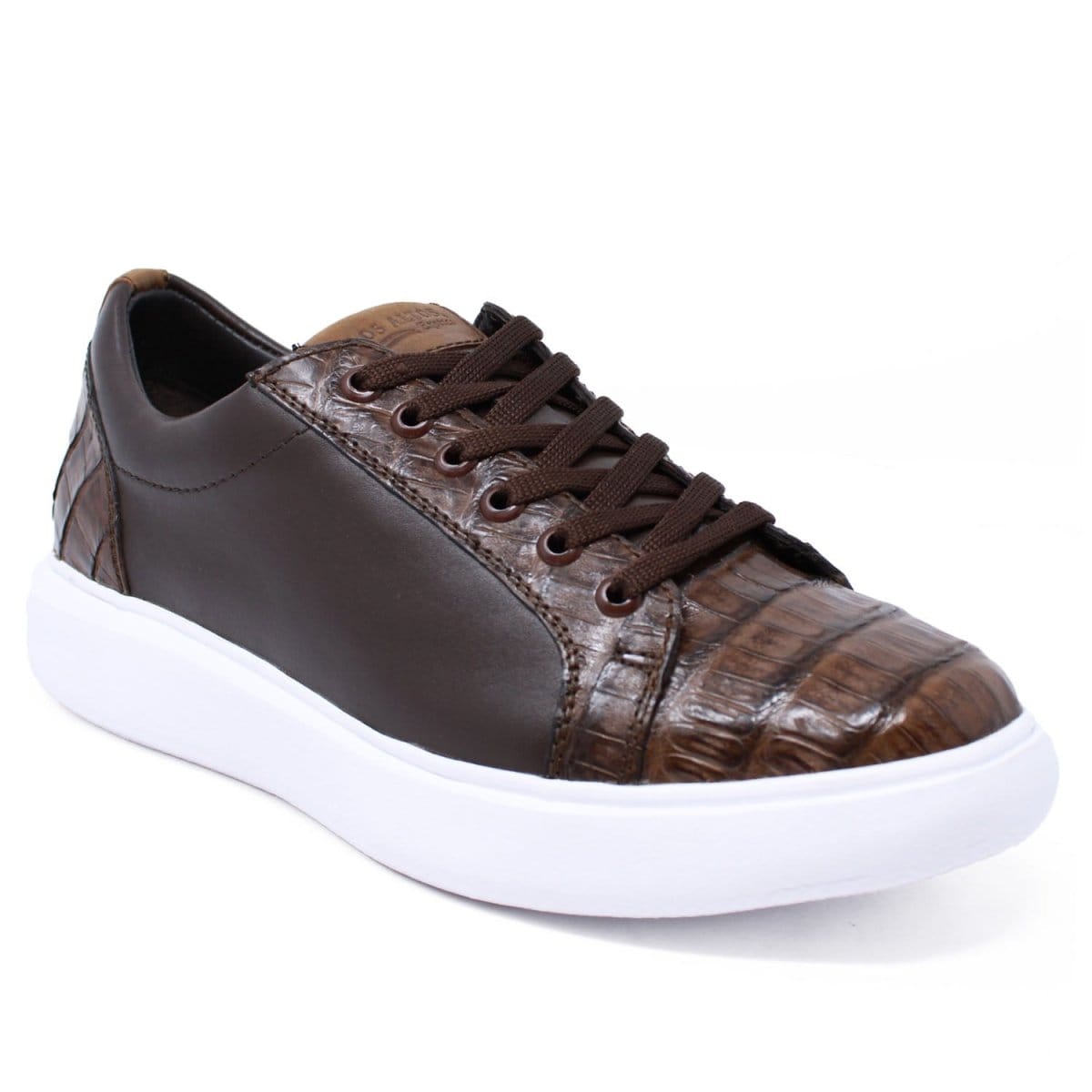Los Altos Boots Shoes Men's Genuine Caiman Belly Skin and Leather Sneaker Casual Shoe Brown Color - Los Altos Boots