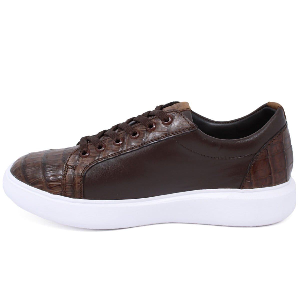 Los Altos Boots Shoes Men's Genuine Caiman Belly Skin and Leather Sneaker Casual Shoe Brown Color - Los Altos Boots
