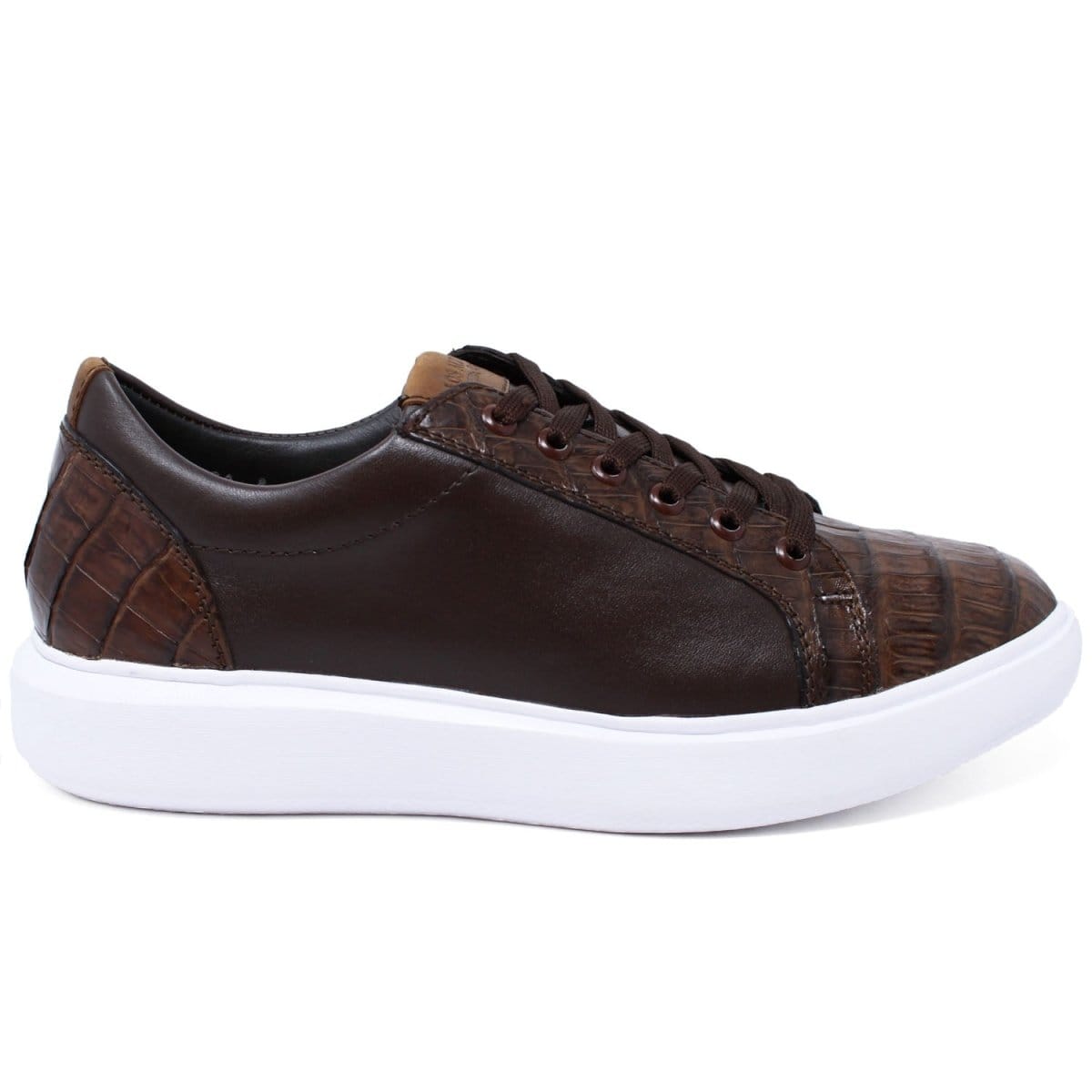 Los Altos Boots Shoes Men's Genuine Caiman Belly Skin and Leather Sneaker Casual Shoe Brown Color - Los Altos Boots