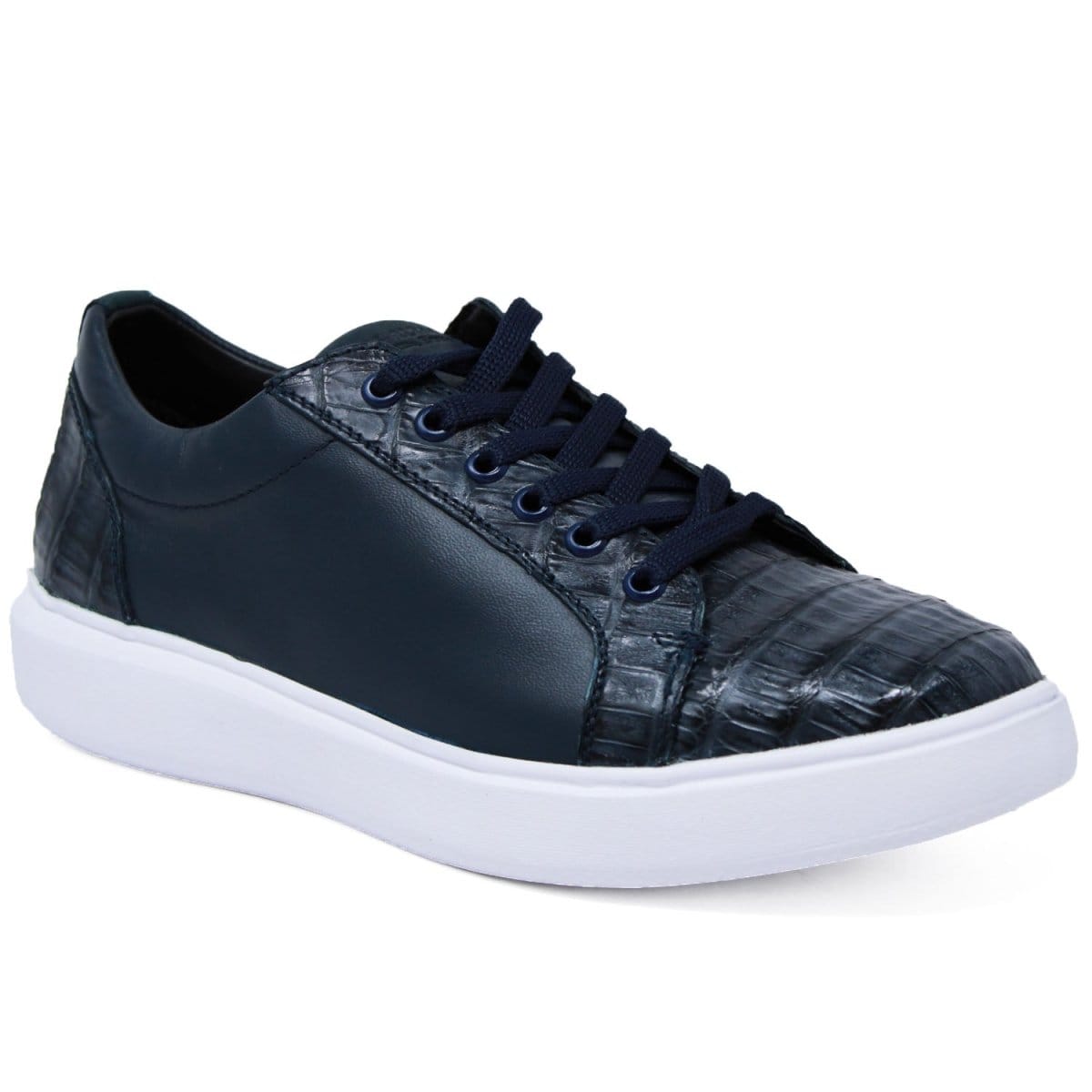 Los Altos Boots Shoes Men's Genuine Caiman Belly Skin and Leather Sneaker Casual Shoe Navy Color - Los Altos Boots