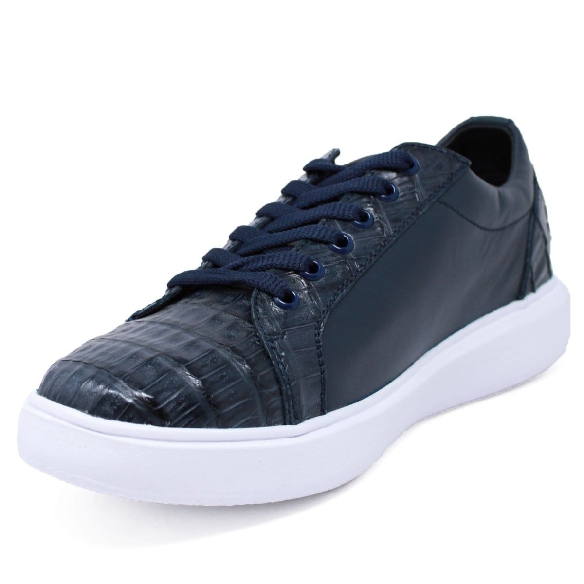 Los Altos Boots Shoes Men's Genuine Caiman Belly Skin and Leather Sneaker Casual Shoe Navy Color - Los Altos Boots