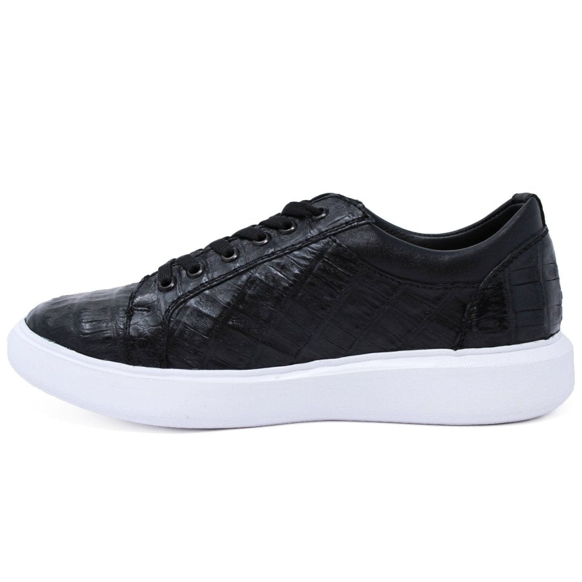 Men's Genuine Caiman Belly Skin Sneaker Casual Shoe Black Color - Los Altos Boots - Left Side View