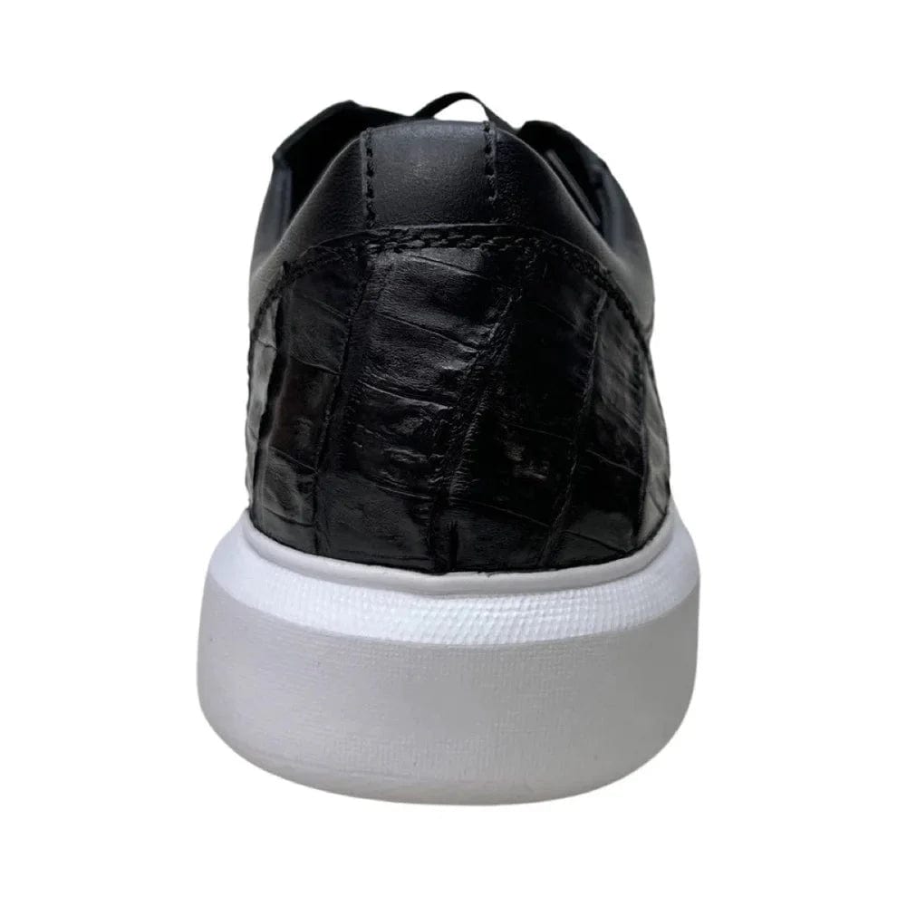 Men's Genuine Caiman Belly Skin Sneaker Casual Shoe Black Color - Los Altos Boots - Back View
