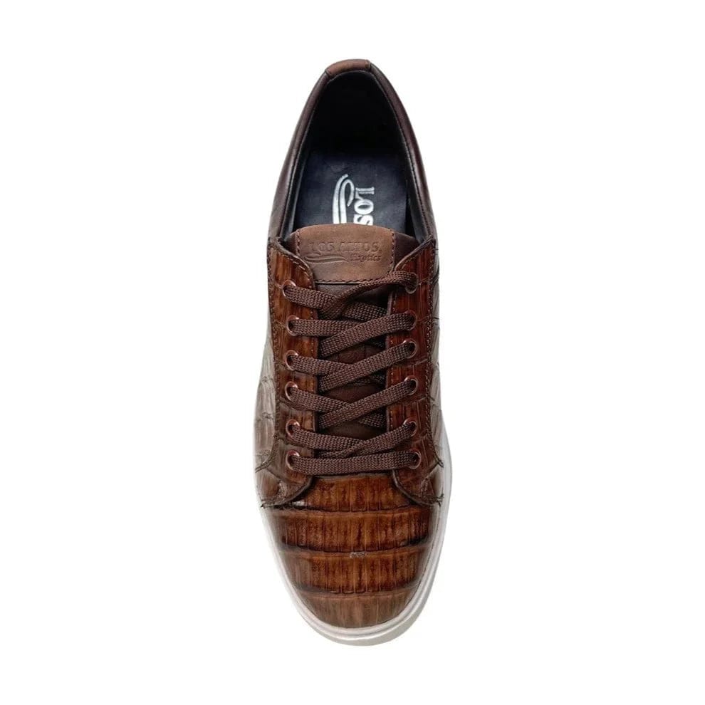Men's Genuine Caiman Belly Skin Sneaker Casual Shoe Brown Color - Los Altos Boots - Top View