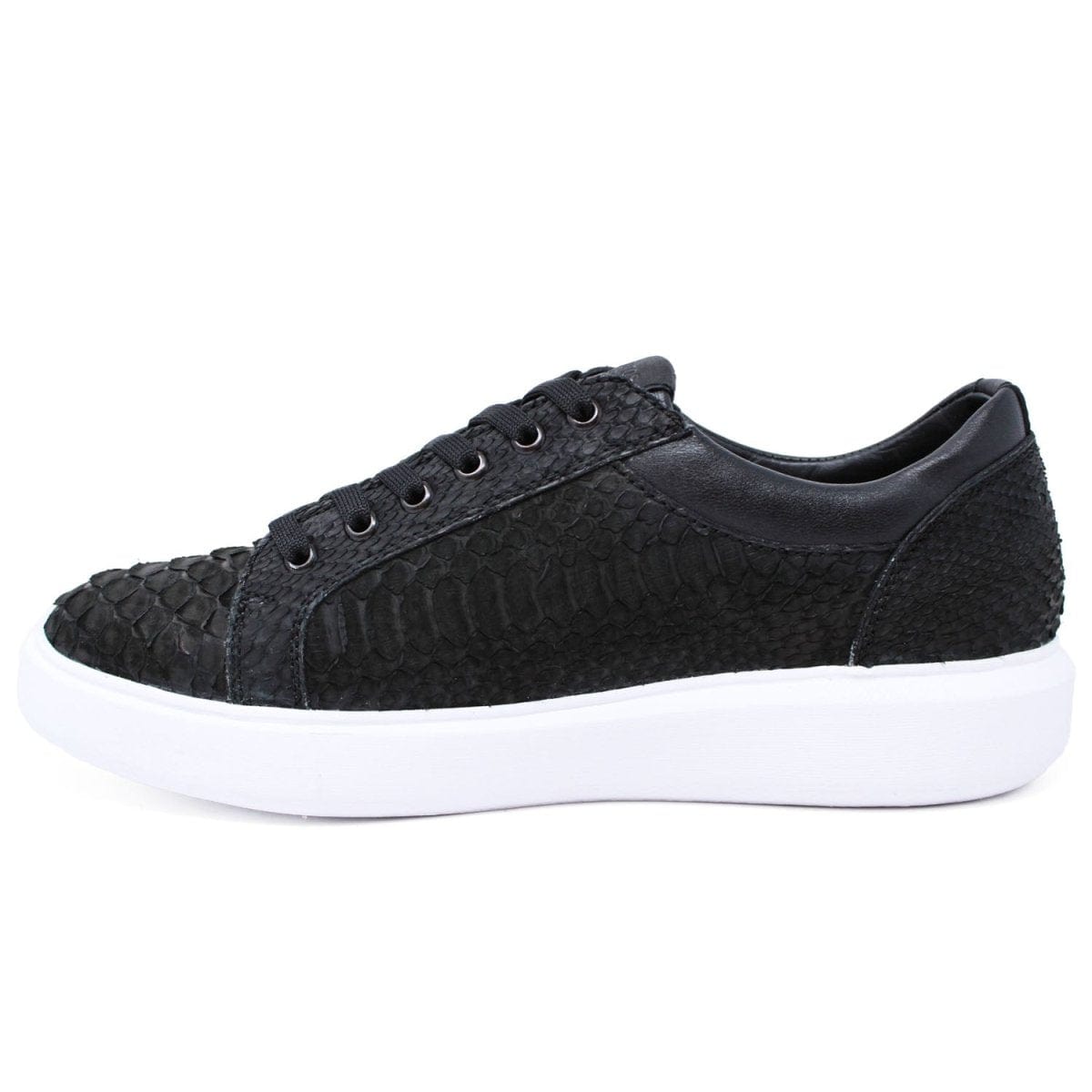 Men's Genuine Python Skin Sneaker Casual Shoe Nobuck Black Color - Los Altos Boots - Left Side View