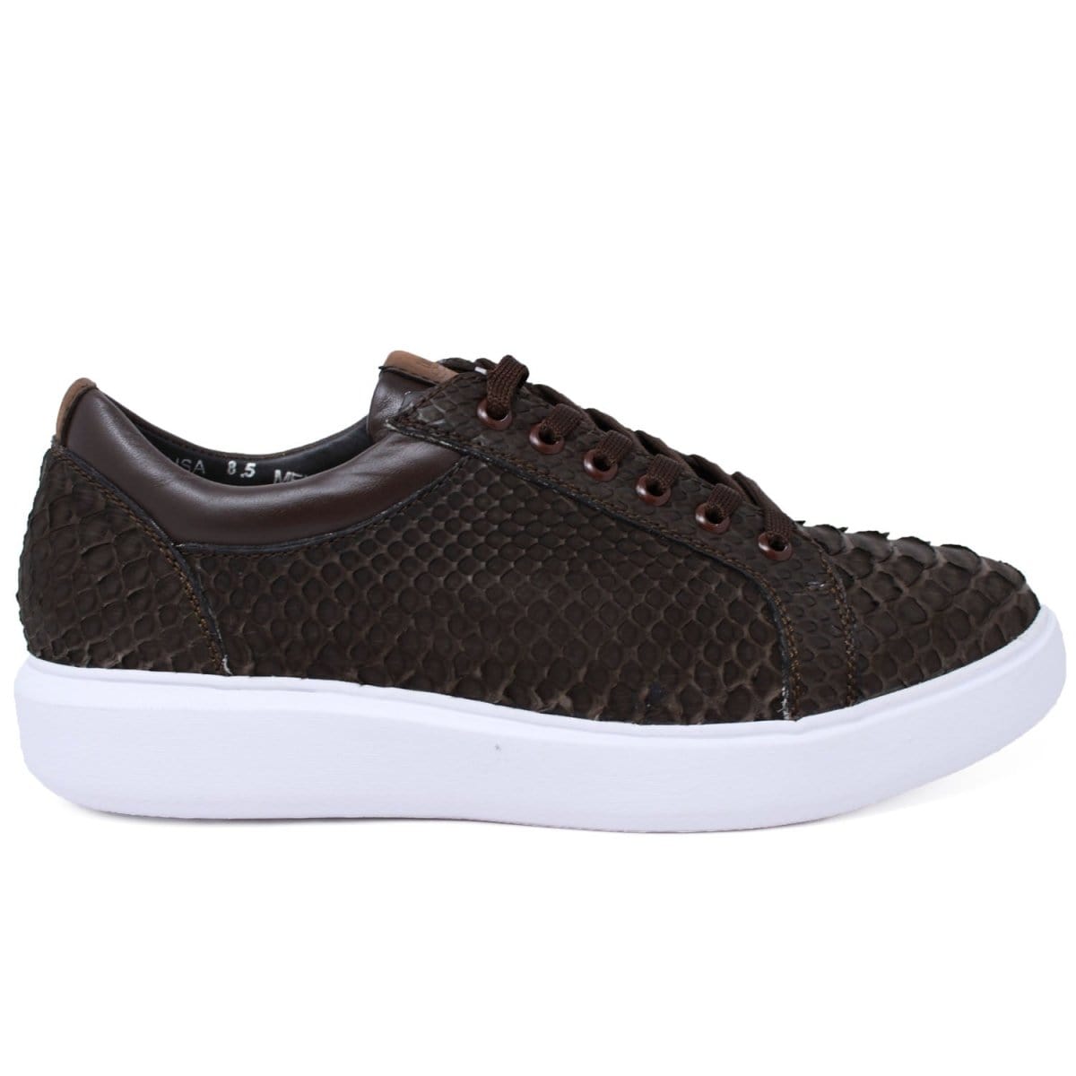 Men's Genuine Python Skin Sneaker Casual Shoe Nobuck Brown Color - Los Altos Boots - Right Side View