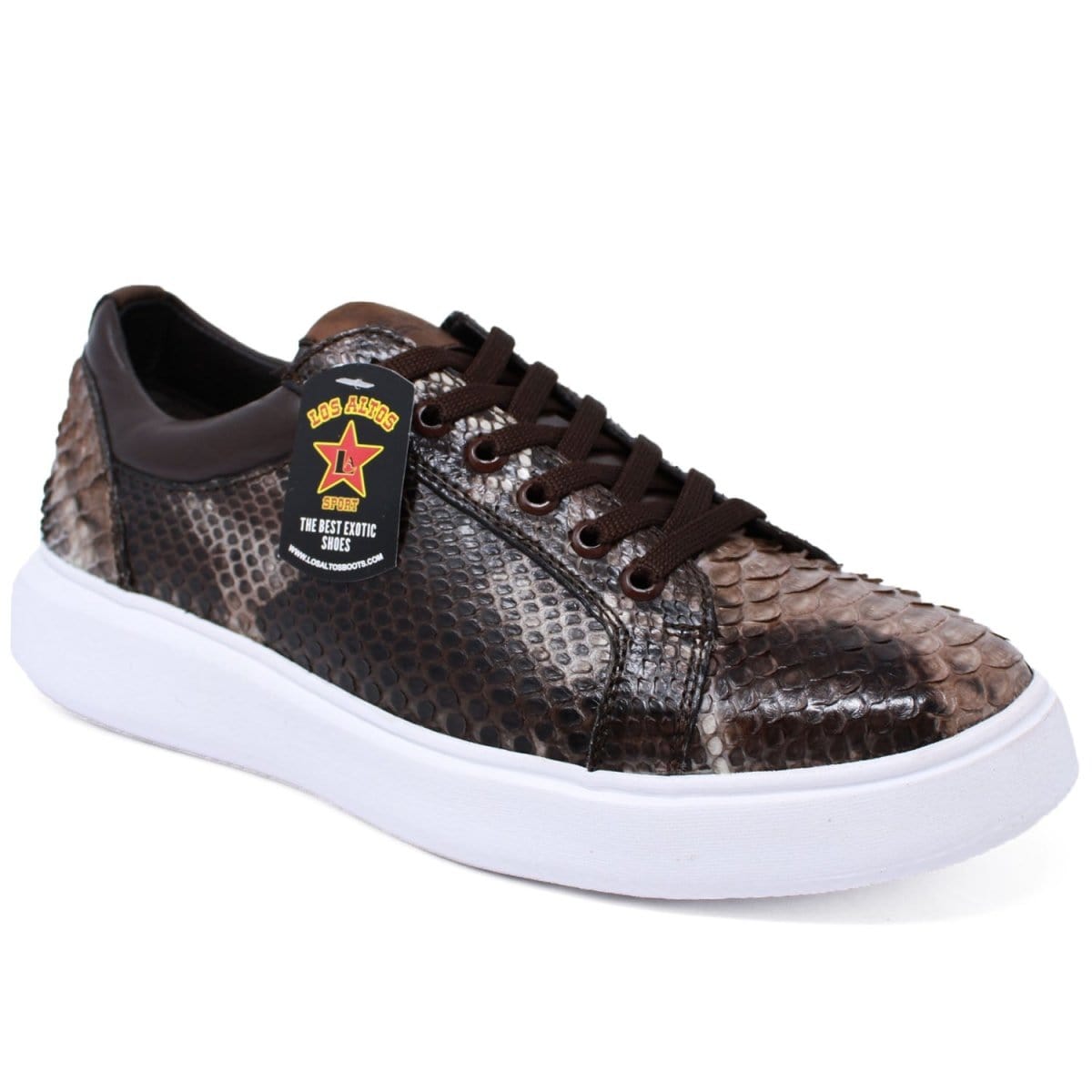 Men's Genuine Python Skin Sneaker Casual Shoe Rustic Brown Color - Los Altos Boots - Side View