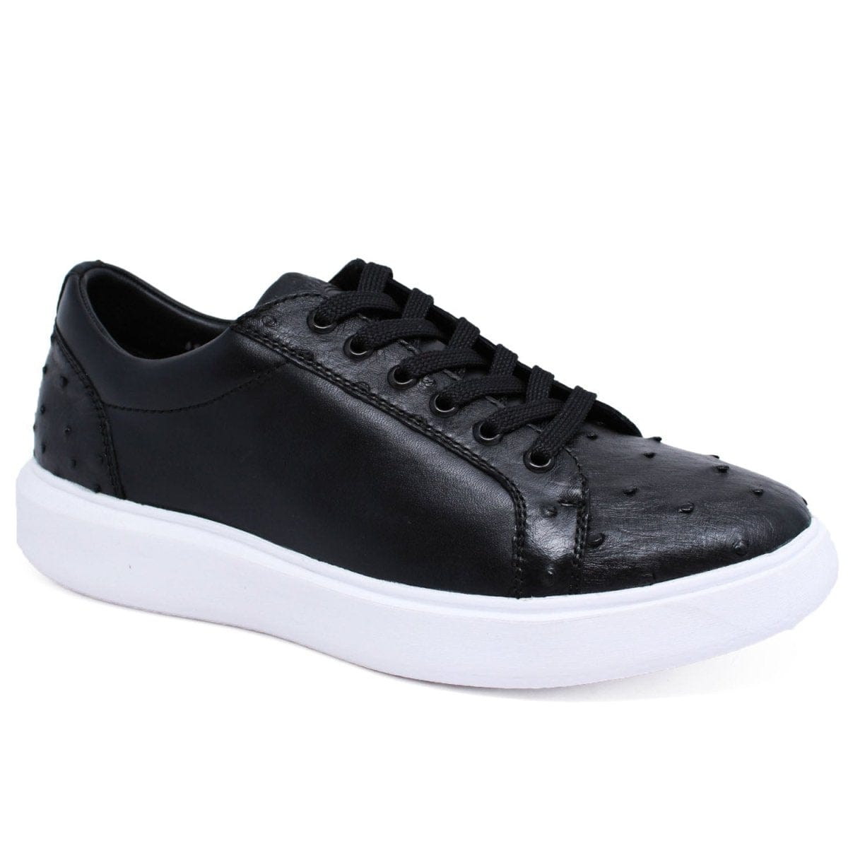 Los Altos Boots Shoes Men's Genuine Ostrich Skin and Leather Sneaker Casual Shoe Black Color - Los Altos Boots