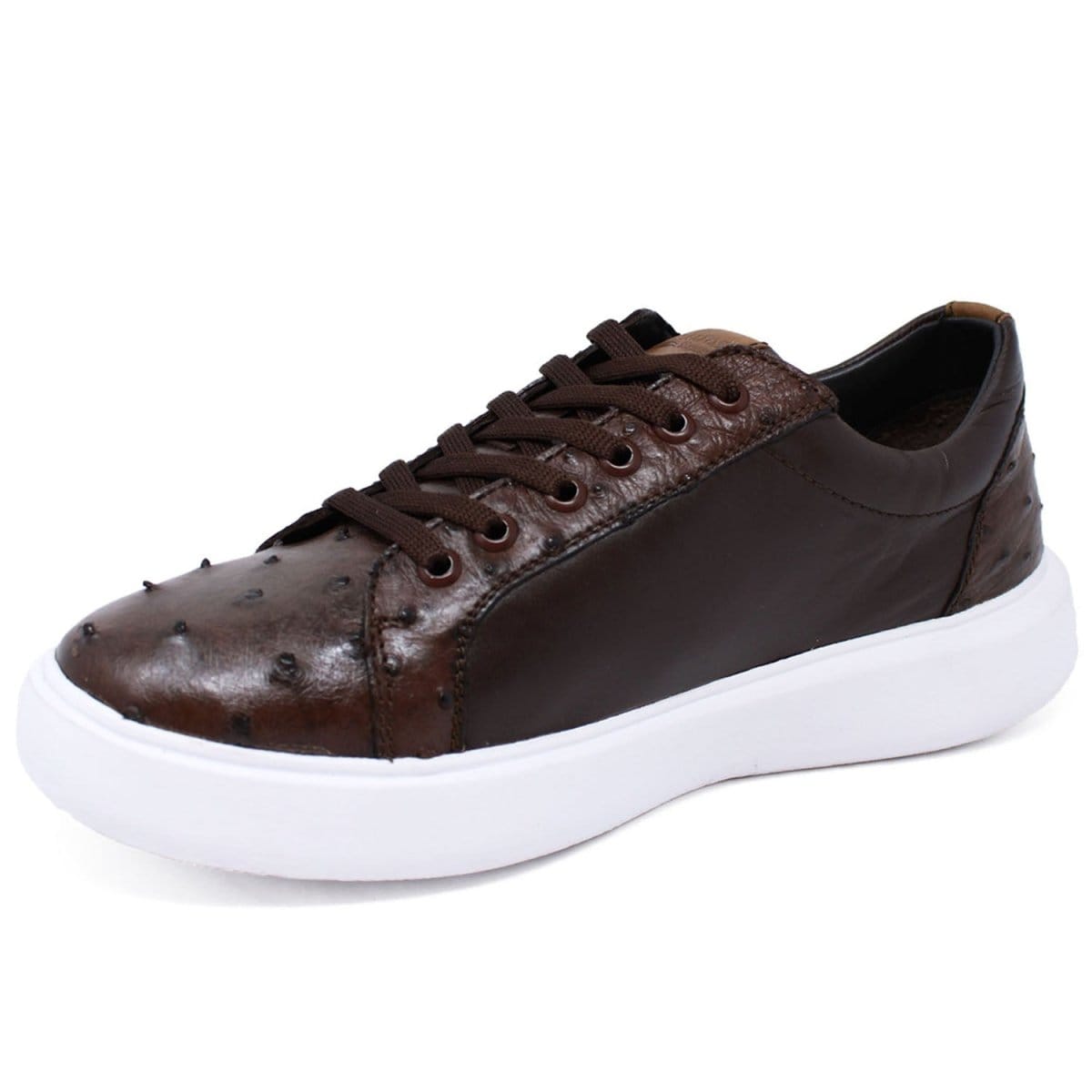 Los Altos Boots Shoes Men's Genuine Ostrich Skin and Leather Sneaker Casual Shoe Brown Color - Los Altos Boots