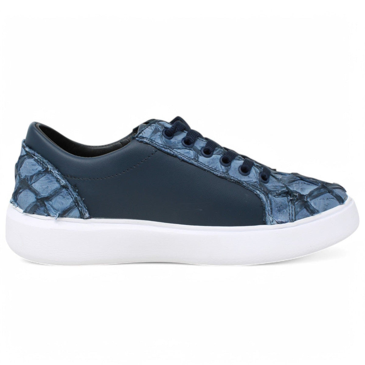 Los Altos Boots Shoes Men's Genuine Piraruccu Skin and Leather Sneaker Casual Shoes Denim Blue Color - Los Altos Boots
