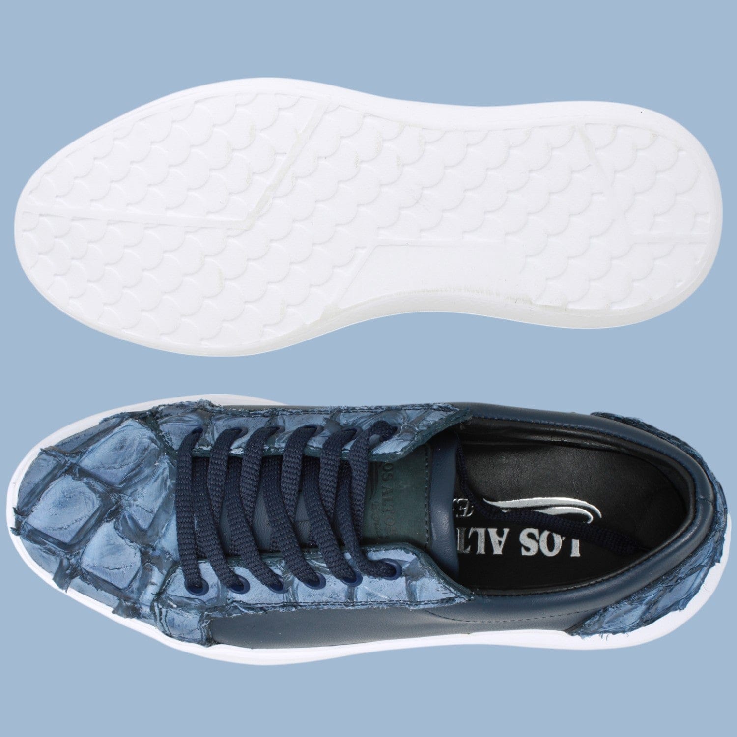 Los Altos Boots Shoes Men's Genuine Piraruccu Skin and Leather Sneaker Casual Shoes Denim Blue Color - Los Altos Boots