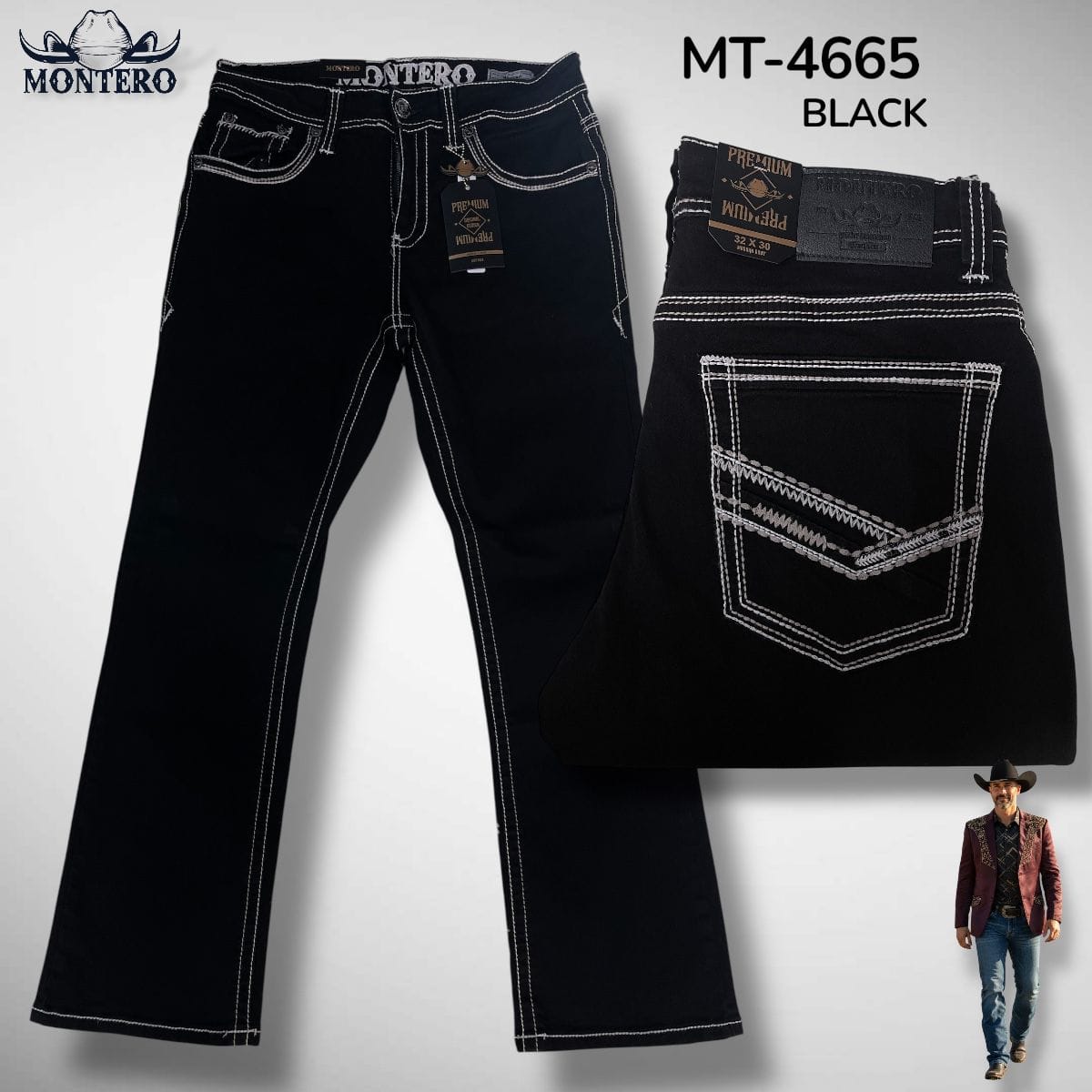 Montero Jeans 28x30 / Black Montero Men's Blue Modern Boot Denim Jeans-MON 4665