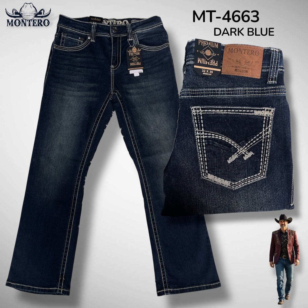 Montero Jeans 28x30 / Dark Blue Montero Men's Blue Modern Boot Denim Jeans-MON 4663