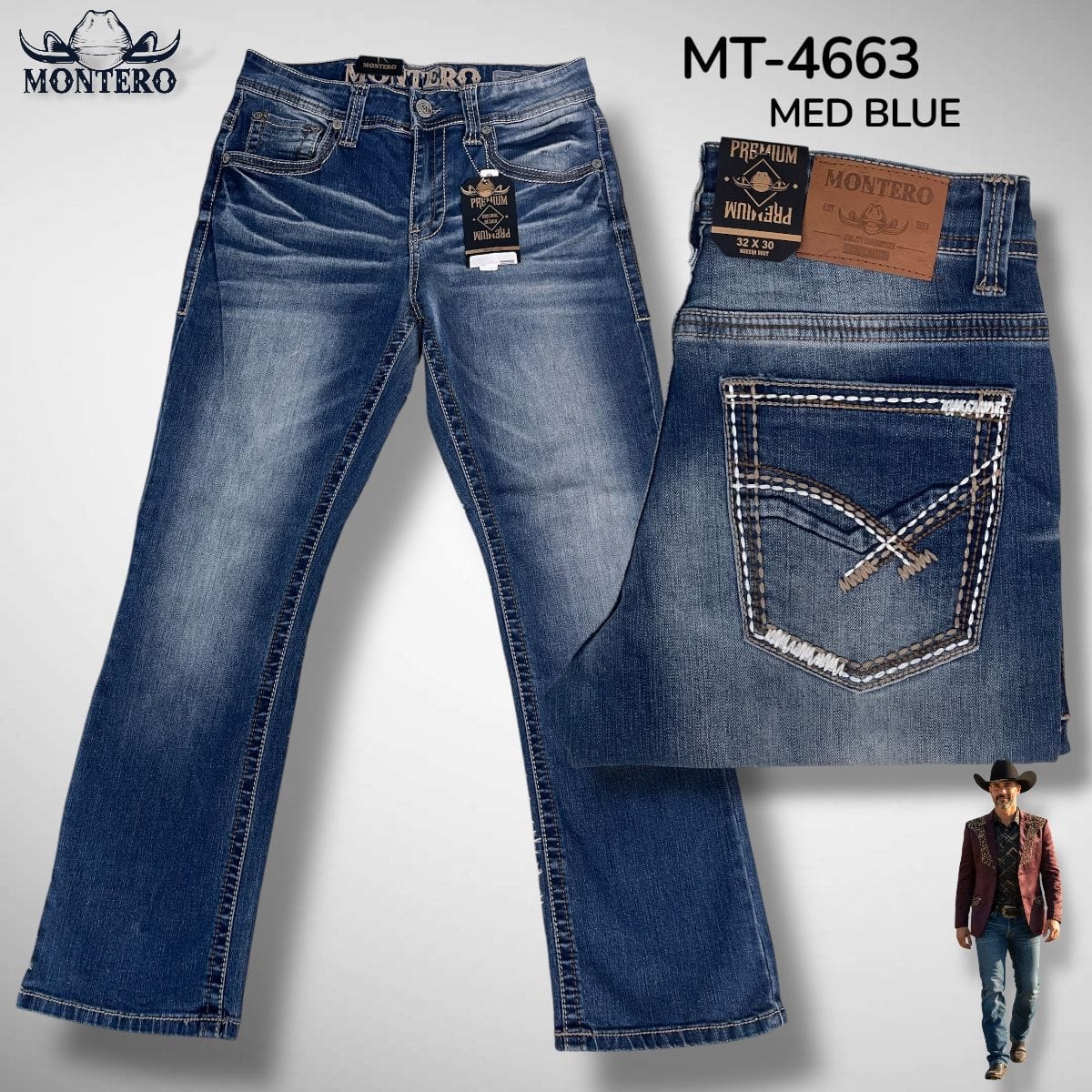 Montero Jeans 28x30 / Med Blue Montero Men's Blue Modern Boot Denim Jeans-MON 4663