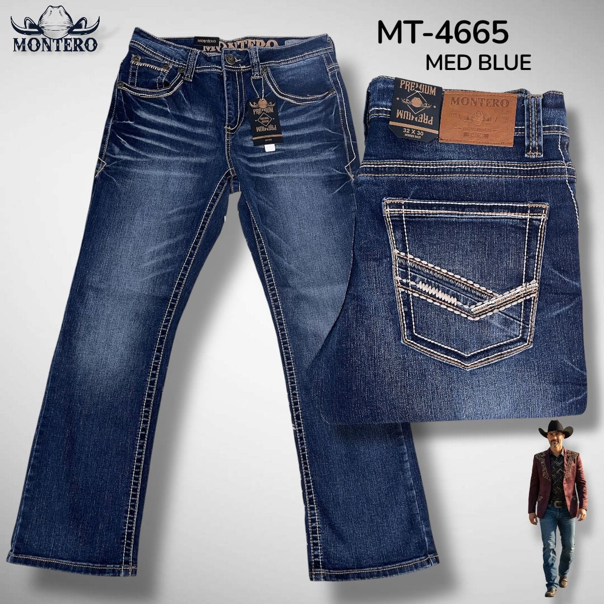 Montero Jeans 28x30 / Med Blue Montero Men's Blue Modern Boot Denim Jeans-MON 4665