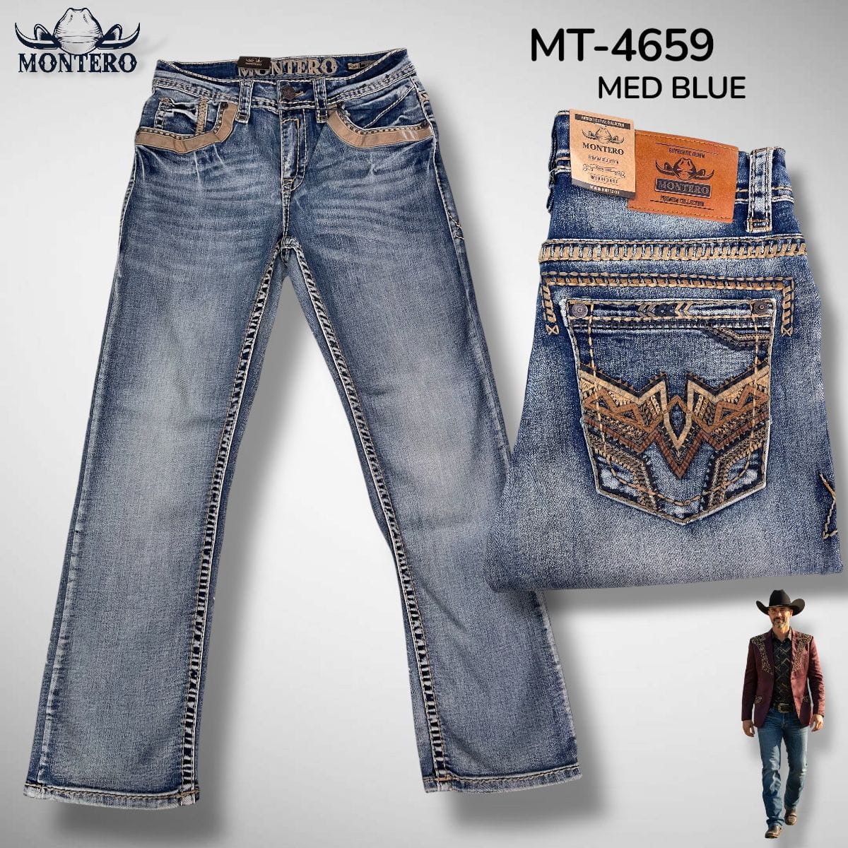 Montero Jeans Montero Men's Blue Modern Boot Denim Jeans-MON 4659