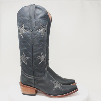 Women's Genuine Leather with Silver Tri-Star Inlay Snip Toe Boots in Savage Blue - Tanner Mark Boots
