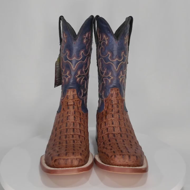 Men's Caiman Hornback Print Square Toe Boots in Matte Cognac - Tanner Mark Boots