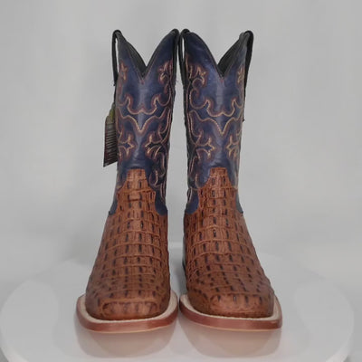 Men's Caiman Hornback Print Square Toe Boots in Matte Cognac - Tanner Mark Boots