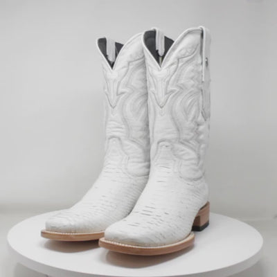 Men's Genuine Python Wide Square Toe Boots in White - Tanner Mark Boots