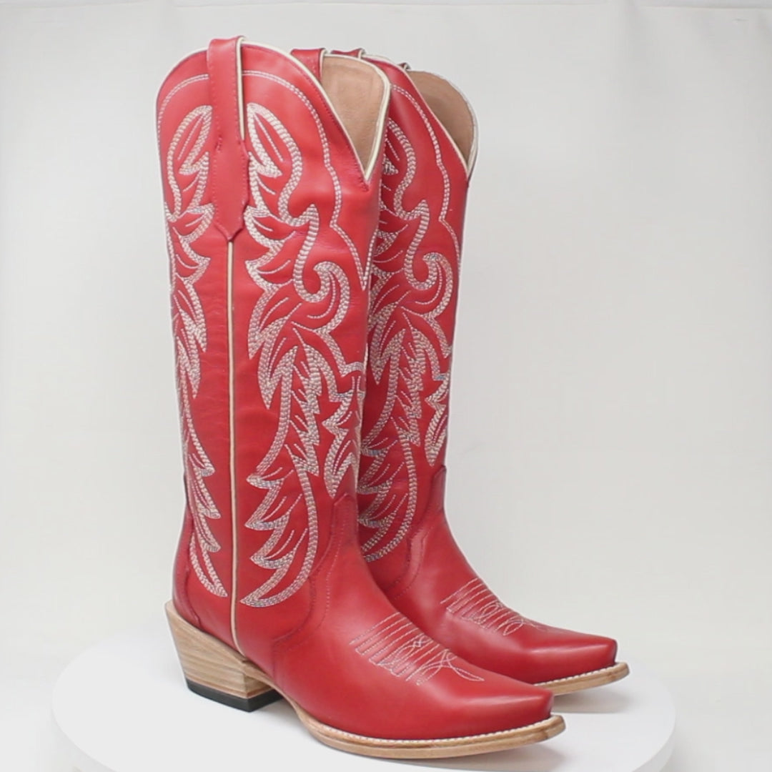 Women's Genuine Leather Triad Snip Toe Boots in Cherry Red - Tanner Mark Boots