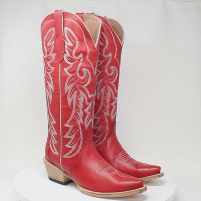 Women's Genuine Leather Triad Snip Toe Boots in Cherry Red - Tanner Mark Boots