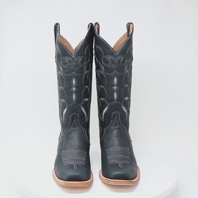 Women's Leather Triad with Tribal Stitch Square Toe Boots in Savage Blue - Tanner Mark Boots