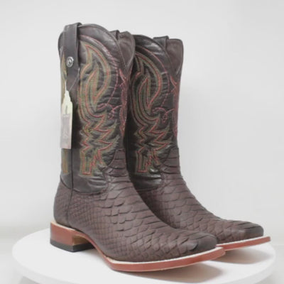 Men's Python Print Square Toe Boots in Brown Matte - Tanner Mark Boots 