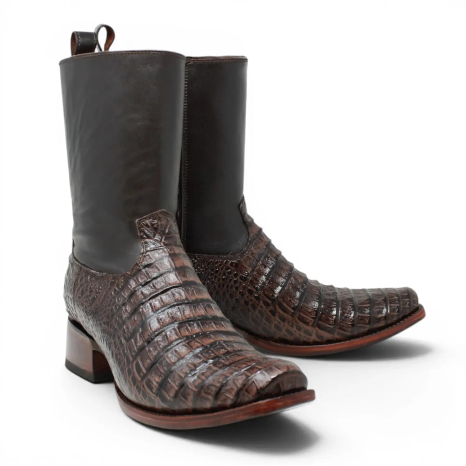 Quincy Boots Botines 7 / Brown Quincy Men´s Caiman Belly Print Square Toe Dubai Short Boots with Zipper