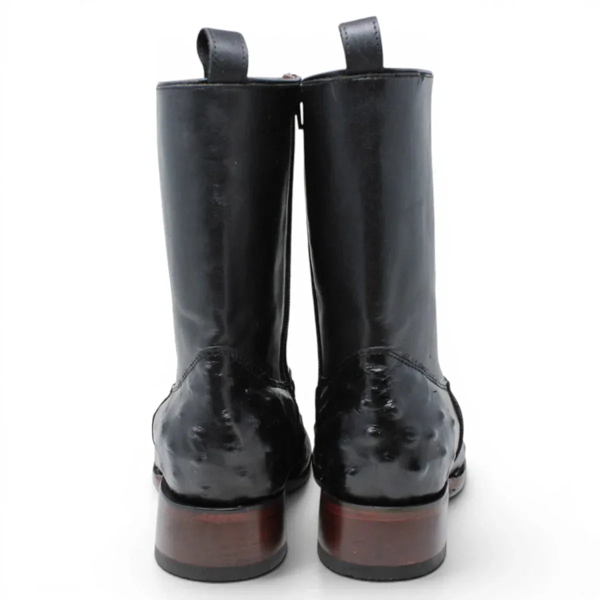 Quincy Men's Ostrich Print Dubai Square Toe Short Boot with Zipper - Black - Pair Back View
