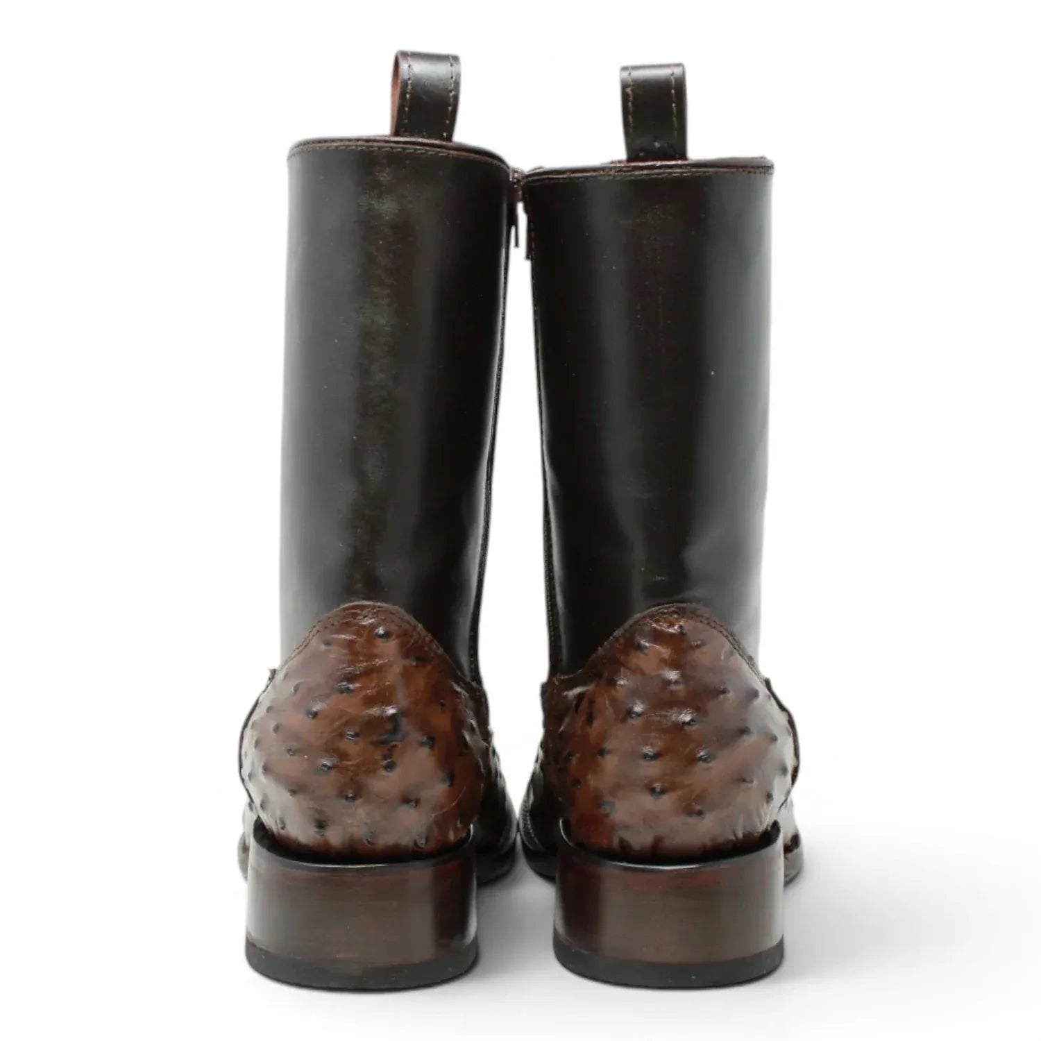Quincy Men's Ostrich Print Dubai Square Toe Short Boot with Zipper - Brown - Pair Back View