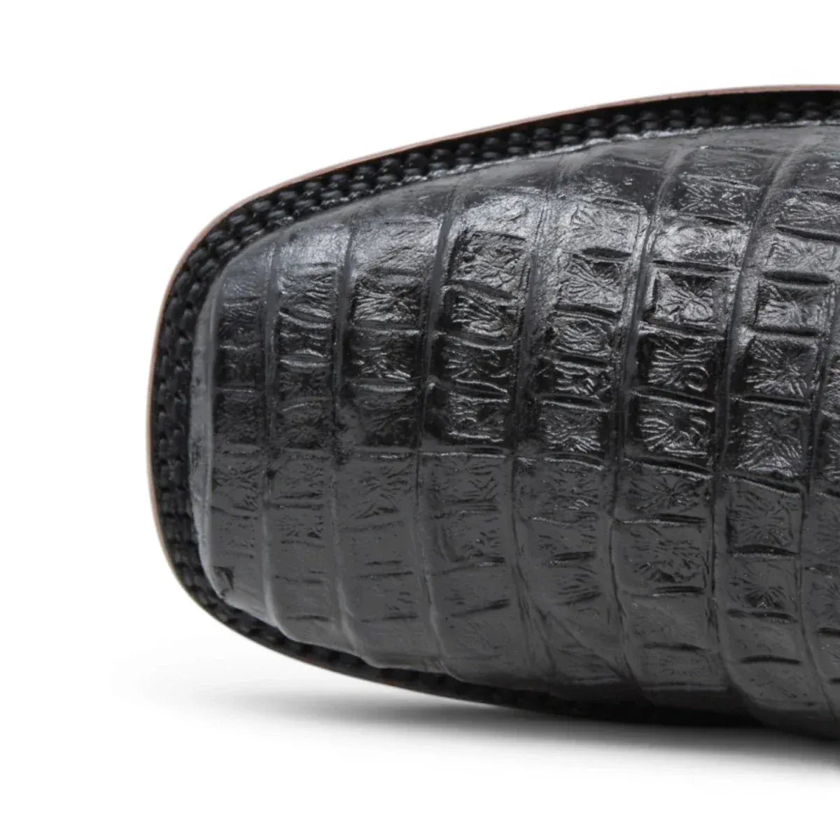 Quincy Men´s Caiman Belly Print Square Toe Dubai Short Boots with Zipper - Black - Toe View