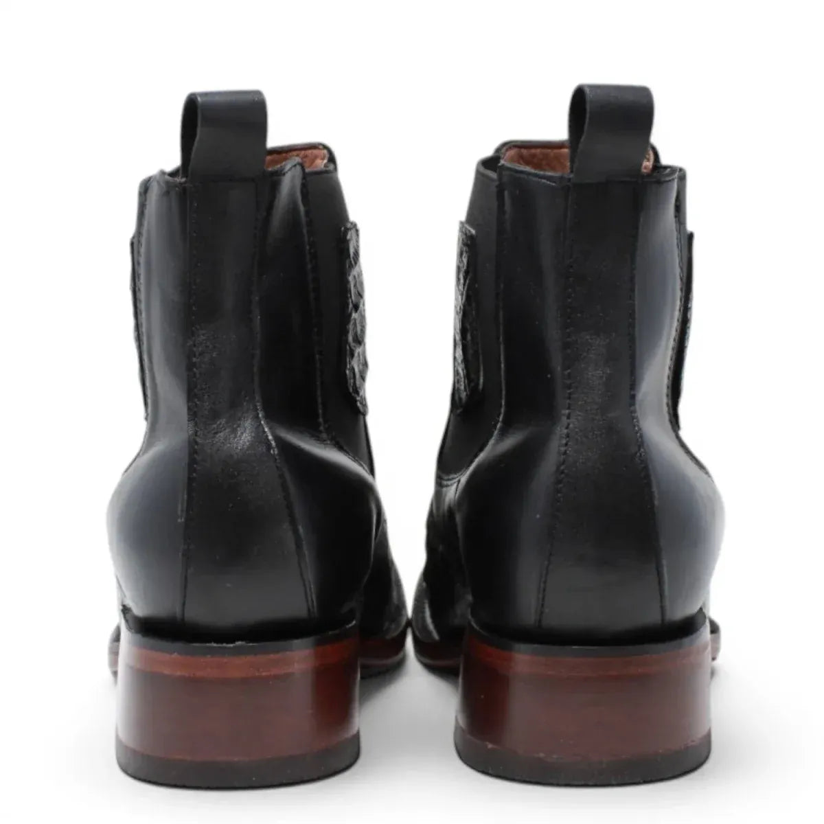 Quincy Men´s Caiman Hornback Print Square Toe Ankle Boots - Black - Pair Back View