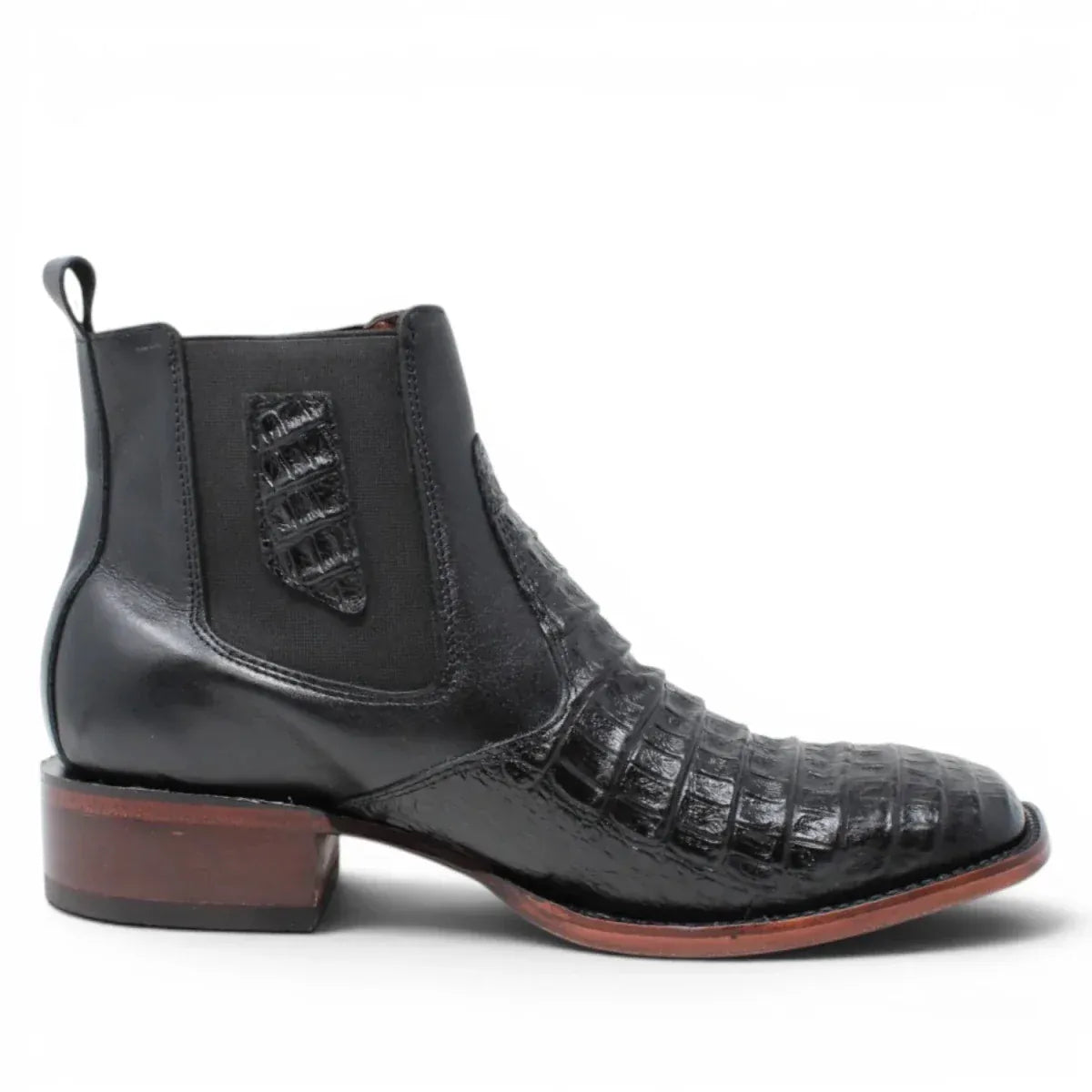 Quincy Men´s Caiman Hornback Print Square Toe Ankle Boots - Black - Right Side View