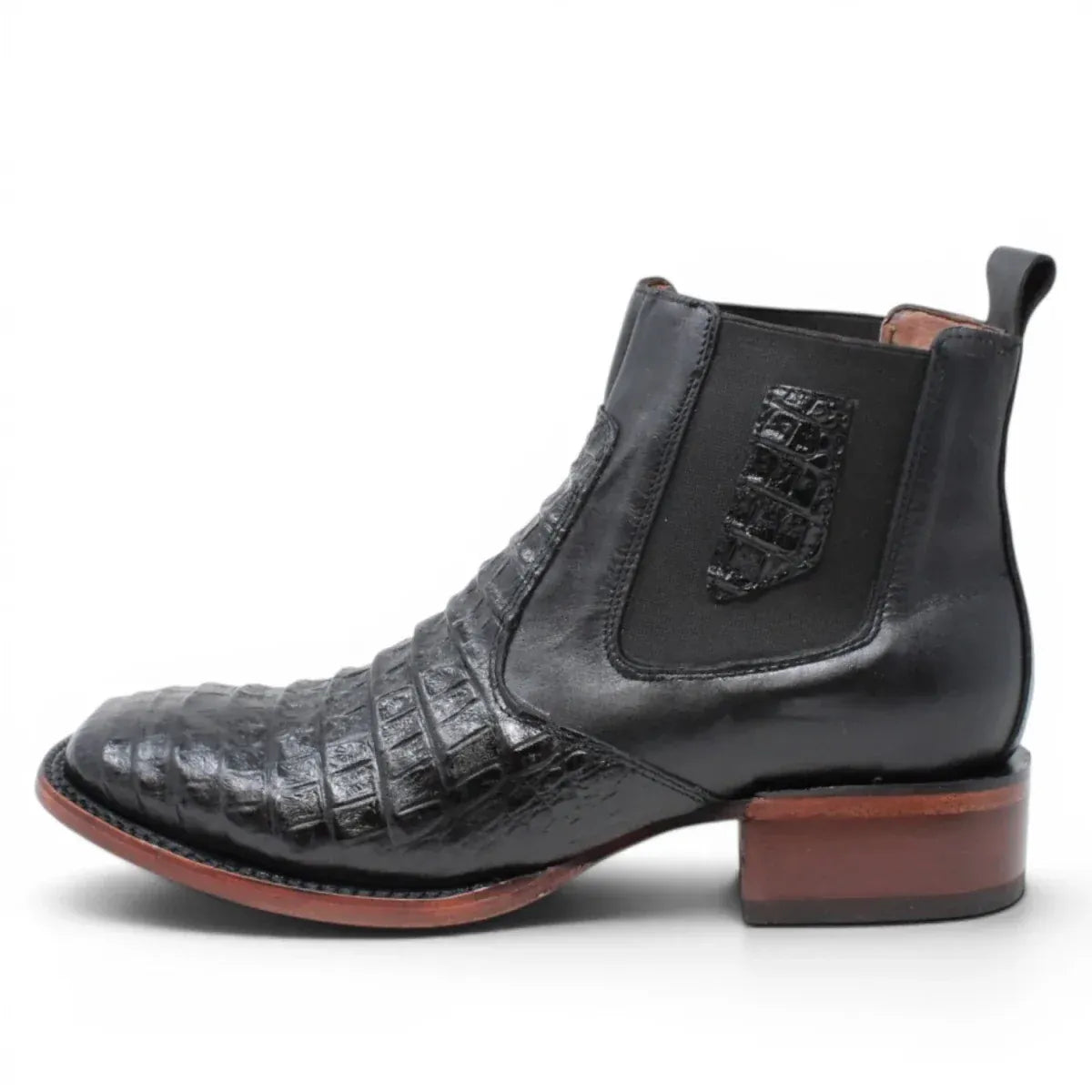 Quincy Men´s Caiman Hornback Print Square Toe Ankle Boots - Black - Left Side View