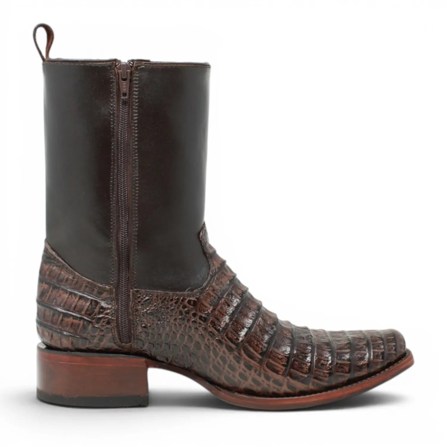Quincy Boots Botines Quincy Men´s Caiman Belly Print Square Toe Dubai Short Boots with Zipper