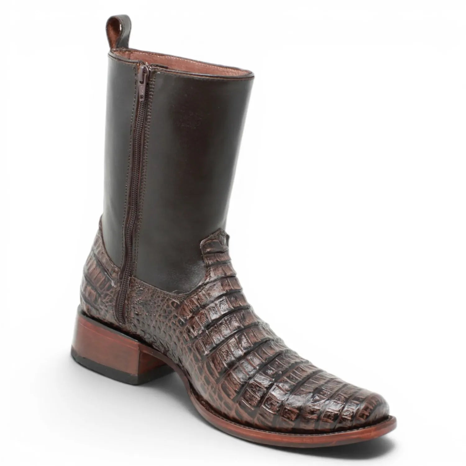 Quincy Boots Botines Quincy Men´s Caiman Belly Print Square Toe Dubai Short Boots with Zipper