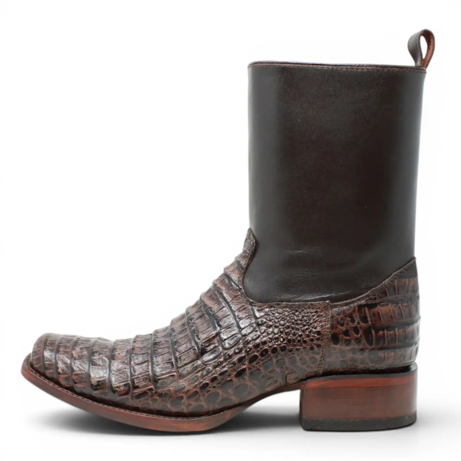 Quincy Boots Botines Quincy Men´s Caiman Belly Print Square Toe Dubai Short Boots with Zipper
