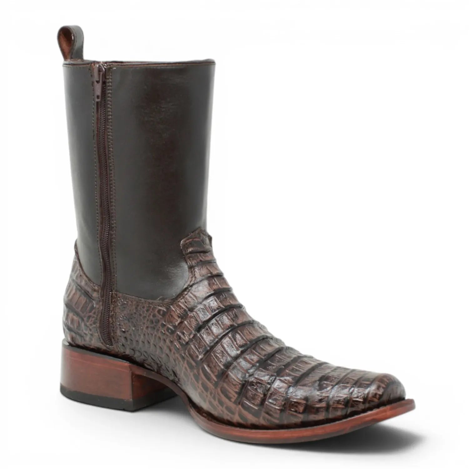 Quincy Boots Botines Quincy Men´s Caiman Belly Print Square Toe Dubai Short Boots with Zipper