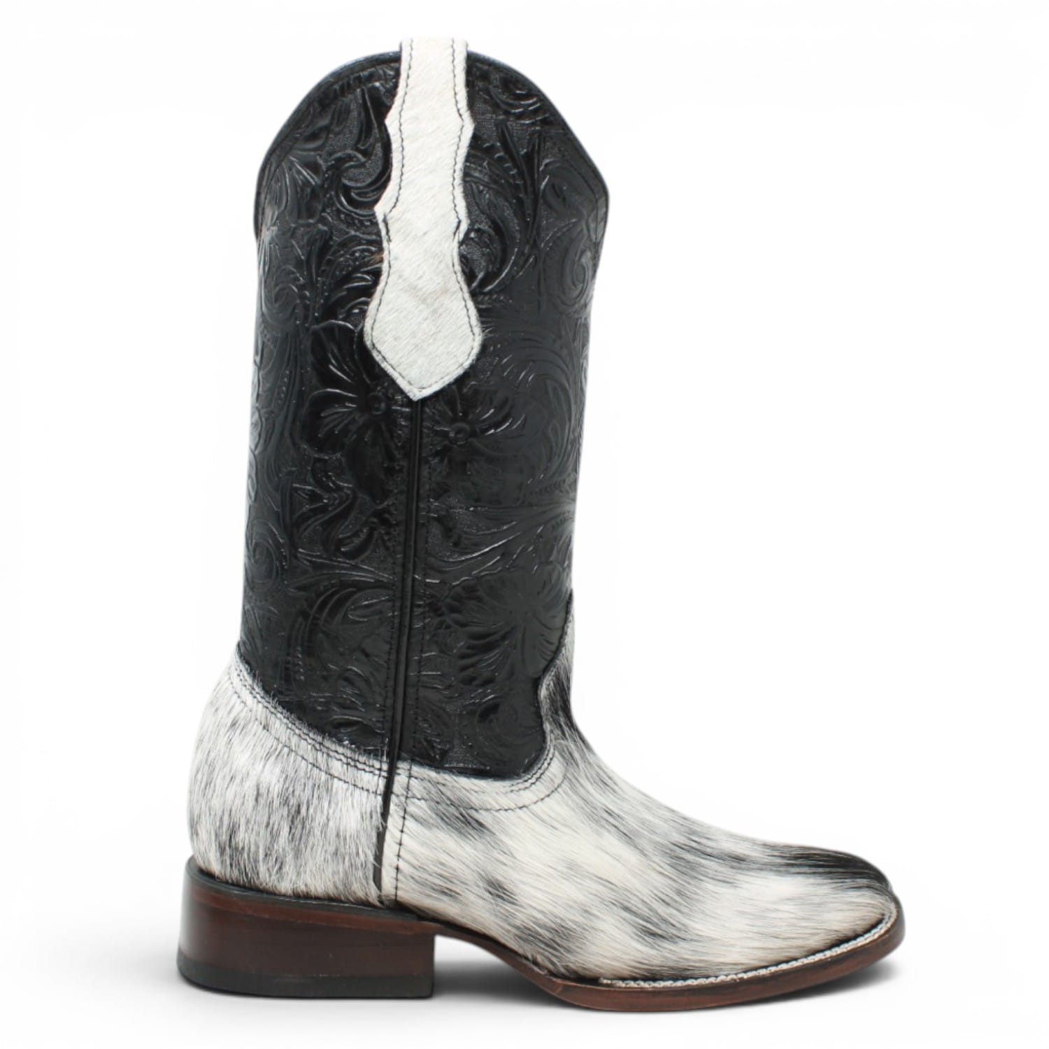 Rodeo Imports Boots Rodeo Imports Women´s Hair-on Cowhide Tooled Leather Square Toe Boots - Black & White