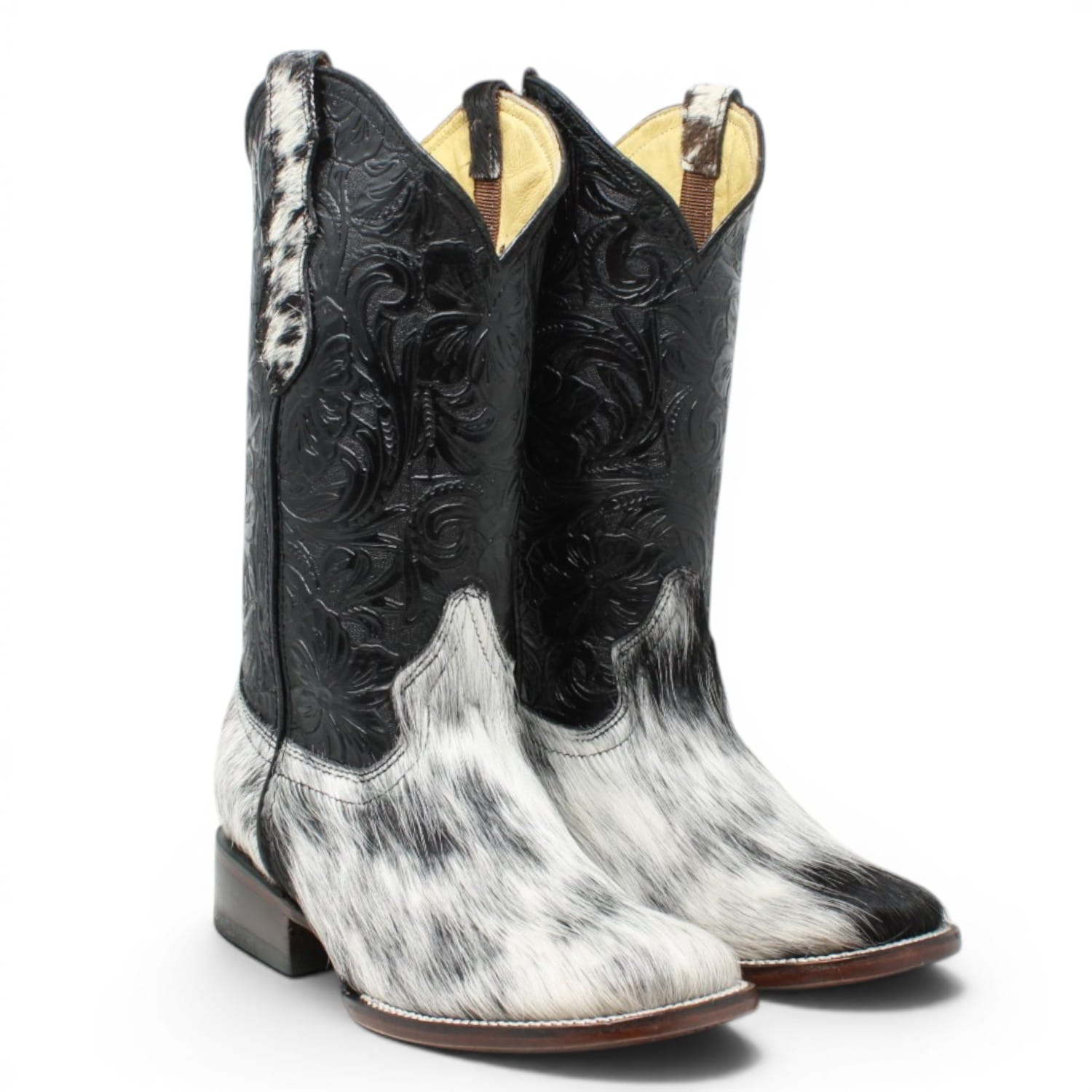 Rodeo Imports Boots Rodeo Imports Women´s Hair-on Cowhide Tooled Leather Square Toe Boots - Black & White