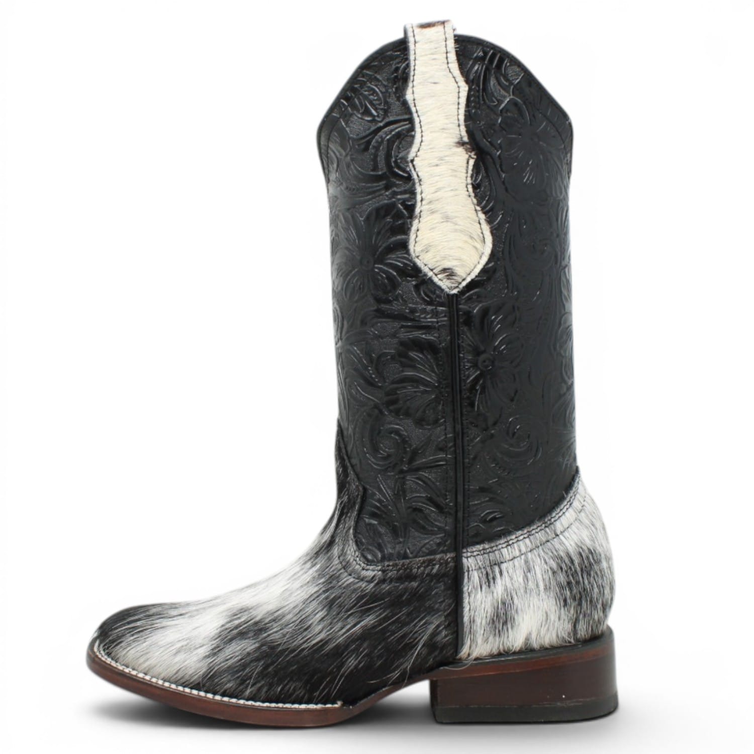 Rodeo Imports Boots Rodeo Imports Women´s Hair-on Cowhide Tooled Leather Square Toe Boots - Black & White