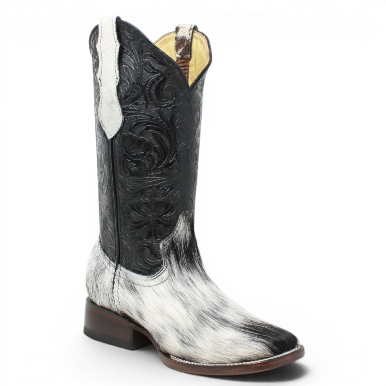 Rodeo Imports Boots Rodeo Imports Women´s Hair-on Cowhide Tooled Leather Square Toe Boots - Black & White